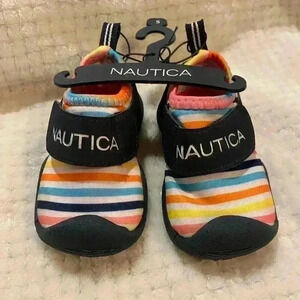 Nautica Girl Toddler water shoes adjustable with Velcro striped shoes size 5